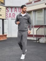 LecGee Men's Fall 2 Pieces Tracksuit Set Hoodie Long Sleeve 1/4 Zip Sweatsuits Casual Outfit With Kangaroo Pouch Pocket