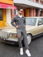 LecGee Men's Fall 2 Pieces Tracksuit Set Hoodie Long Sleeve 1/4 Zip Sweatsuits Casual Outfit With Kangaroo Pouch Pocket