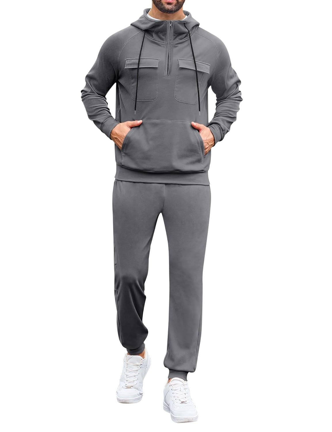 LecGee Men's Fall 2 Pieces Tracksuit Set Hoodie Long Sleeve 1/4 Zip Sweatsuits Casual Outfit With Kangaroo Pouch Pocket LecGee Men's Fall 2 Pieces Tracksuit Set Hoodie Long Sleeve 1/4 Zip Sweatsuits Casual Outfit With Kangaroo Pouch Pocket