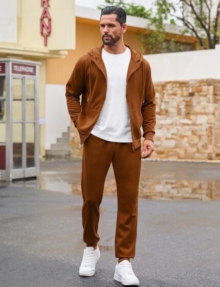 LecGee Men's Fleece Tracksuits 2 Piece Outfits Long Sleeve Full Zip Hoodie and Sweatpants Jogging Suits Sets for Men