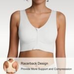 Lemef Front Zipper Sports Bras for Women Wirefree Post Surgery Bra Front Closure Racerback Compression Mastectomy Bras