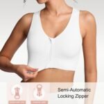 Lemef Front Zipper Sports Bras for Women Wirefree Post Surgery Bra Front Closure Racerback Compression Mastectomy Bras