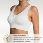Lemef Front Zipper Sports Bras for Women Wirefree Post Surgery Bra Front Closure Racerback Compression Mastectomy Bras