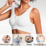 Lemef Front Zipper Sports Bras for Women Wirefree Post Surgery Bra Front Closure Racerback Compression Mastectomy Bras