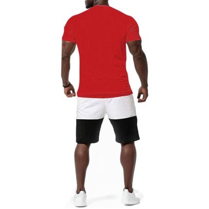 Matching Sets Summer for Men Short Sleeve Shirts & Shorts 2 Piece Set Beach Round Neck Color Blocked Outfits
