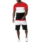 Matching Sets Summer for Men Short Sleeve Shirts & Shorts 2 Piece Set Beach Round Neck Color Blocked Outfits