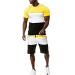 Matching Sets Summer for Men Short Sleeve Shirts & Shorts 2 Piece Set Beach Round Neck Color Blocked Outfits