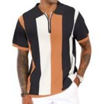 Men's Fashion Polo Shirts Vintage Striped Knitting Shirts Casual Slim Fit Golf Shirts