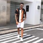 Men's Fashion Polo Shirts Vintage Striped Knitting Shirts Casual Slim Fit Golf Shirts