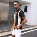 Men's Fashion Polo Shirts Vintage Striped Knitting Shirts Casual Slim Fit Golf Shirts