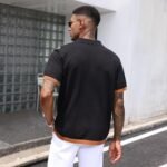 Men's Fashion Polo Shirts Vintage Striped Knitting Shirts Casual Slim Fit Golf Shirts