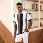 Men's Fashion Polo Shirts Vintage Striped Knitting Shirts Casual Slim Fit Golf Shirts