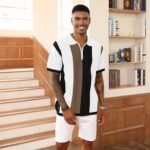 Men's Fashion Polo Shirts Vintage Striped Knitting Shirts Casual Slim Fit Golf Shirts