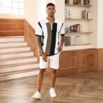 Men's Fashion Polo Shirts Vintage Striped Knitting Shirts Casual Slim Fit Golf Shirts