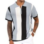 Men's Fashion Polo Shirts Vintage Striped Knitting Shirts Casual Slim Fit Golf Shirts