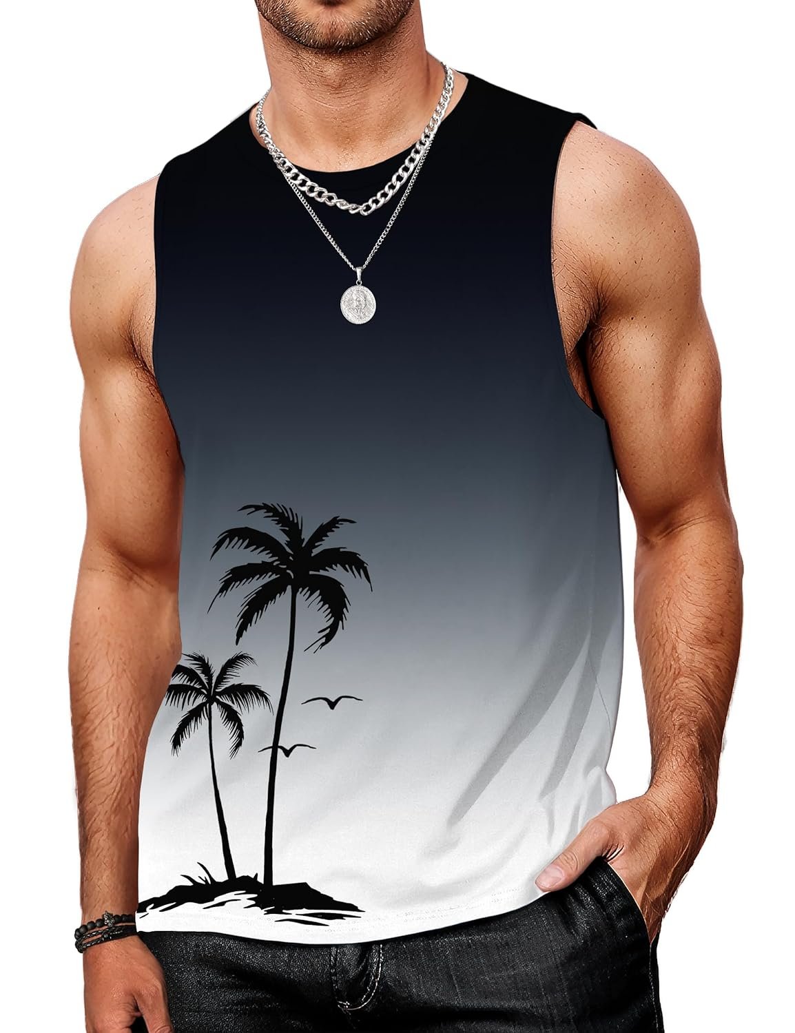 Mens Graphic Tank Tops Workout Sleeveless Shirts Hawaiian Palm Tree Vacation Tanks for Men Summer Beach T-Shirt Mens Graphic Tank Tops Workout Sleeveless Shirts Hawaiian Palm Tree Vacation Tanks for Men Summer Beach T-Shirt