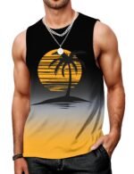 Mens Graphic Tank Tops Workout Sleeveless Shirts Hawaiian Palm Tree Vacation Tanks for Men Summer Beach T-Shirt