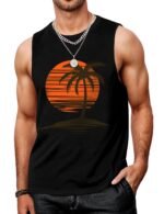 Mens Graphic Tank Tops Workout Sleeveless Shirts Hawaiian Palm Tree Vacation Tanks for Men Summer Beach T-Shirt