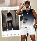 Mens Graphic Tank Tops Workout Sleeveless Shirts Hawaiian Palm Tree Vacation Tanks for Men Summer Beach T-Shirt