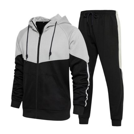 Men's Hooded Athletic Tracksuit Sweatsuit Long Sleeve Full-Zip Jogging Sweatpants 2 Piece Patchwork Sportsuits