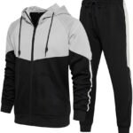 Men's Hooded Athletic Tracksuit Sweatsuit Long Sleeve Full-Zip Jogging Sweatpants 2 Piece Patchwork Sportsuits