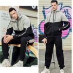 Men's Hooded Athletic Tracksuit Sweatsuit Long Sleeve Full-Zip Jogging Sweatpants 2 Piece Patchwork Sportsuits