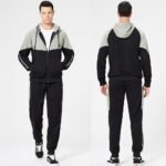 Men's Hooded Athletic Tracksuit Sweatsuit Long Sleeve Full-Zip Jogging Sweatpants 2 Piece Patchwork Sportsuits
