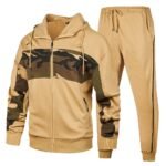 Men's Hooded Athletic Tracksuit Sweatsuit Long Sleeve Full-Zip Jogging Sweatpants 2 Piece Patchwork Sportsuits