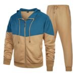 Men's Hooded Athletic Tracksuit Sweatsuit Long Sleeve Full-Zip Jogging Sweatpants 2 Piece Patchwork Sportsuits