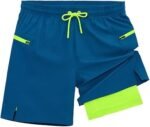 Mens Running Shorts 2 in 1 Gym Workout Shorts 7 inch Quick Dry Athletic Short with Liner Zip Pockets