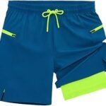 Mens Running Shorts 2 in 1 Gym Workout Shorts 7 inch Quick Dry Athletic Short with Liner Zip Pockets