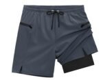Mens Running Shorts 2 in 1 Gym Workout Shorts 7 inch Quick Dry Athletic Short with Liner Zip Pockets