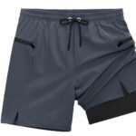 Mens Running Shorts 2 in 1 Gym Workout Shorts 7 inch Quick Dry Athletic Short with Liner Zip Pockets