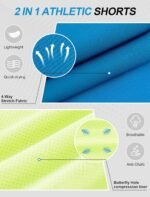 Mens Running Shorts 2 in 1 Gym Workout Shorts 7 inch Quick Dry Athletic Short with Liner Zip Pockets