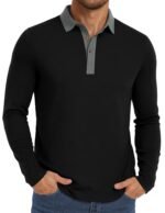 PEGENO Mens Polo Short/Long Sleeve Shirt Classic Button Basic Solid Color Designed Collared Polo Shirt Fashion Casual Shirts