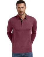 PEGENO Mens Polo Short/Long Sleeve Shirt Classic Button Basic Solid Color Designed Collared Polo Shirt Fashion Casual Shirts