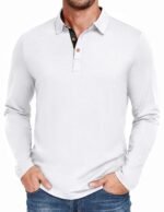 PEGENO Mens Polo Short/Long Sleeve Shirt Classic Button Basic Solid Color Designed Collared Polo Shirt Fashion Casual Shirts