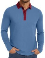 PEGENO Mens Polo Short/Long Sleeve Shirt Classic Button Basic Solid Color Designed Collared Polo Shirt Fashion Casual Shirts