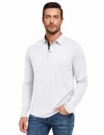 PEGENO Mens Polo Short/Long Sleeve Shirt Classic Button Basic Solid Color Designed Collared Polo Shirt Fashion Casual Shirts