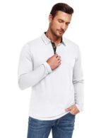 PEGENO Mens Polo Short/Long Sleeve Shirt Classic Button Basic Solid Color Designed Collared Polo Shirt Fashion Casual Shirts