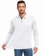 PEGENO Mens Polo Short/Long Sleeve Shirt Classic Button Basic Solid Color Designed Collared Polo Shirt Fashion Casual Shirts