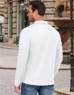 PEGENO Mens Polo Short/Long Sleeve Shirt Classic Button Basic Solid Color Designed Collared Polo Shirt Fashion Casual Shirts