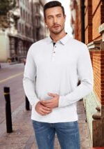 PEGENO Mens Polo Short/Long Sleeve Shirt Classic Button Basic Solid Color Designed Collared Polo Shirt Fashion Casual Shirts