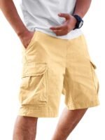 Runcati Mens Cargo Shorts Chino Cotton Drawstring Casual Shorts Summer Twill Outdoor Short Pants