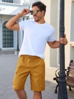 Runcati Mens Cargo Shorts Chino Cotton Drawstring Casual Shorts Summer Twill Outdoor Short Pants