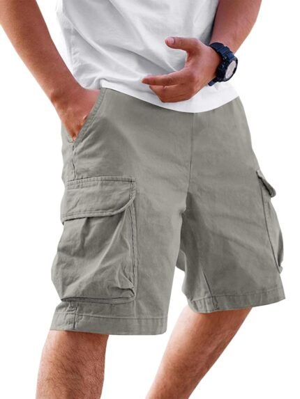 Runcati Mens Cargo Shorts Chino Cotton Drawstring Casual Shorts Summer Twill Outdoor Short Pants