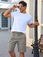 Runcati Mens Cargo Shorts Chino Cotton Drawstring Casual Shorts Summer Twill Outdoor Short Pants