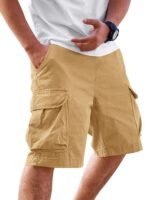 Runcati Mens Cargo Shorts Chino Cotton Drawstring Casual Shorts Summer Twill Outdoor Short Pants