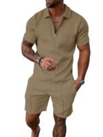 UOUA Mens Summer Track Suits 2 Piece Shorts Sets Short Sleeve Sweatsuit Outfits 1/4 Zip Golf Polo Shirts Loungewear