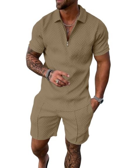 UOUA Mens Summer Track Suits 2 Piece Shorts Sets Short Sleeve Sweatsuit Outfits 1/4 Zip Golf Polo Shirts Loungewear